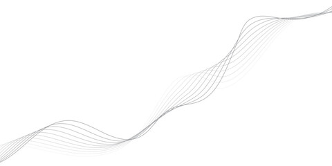 Fototapeta premium Wave pattern of fine lines gracefully flows across a bright white background. Design for banner, wallpaper, background and many more. Abstract frequency sound wave lines and twisted curve lines