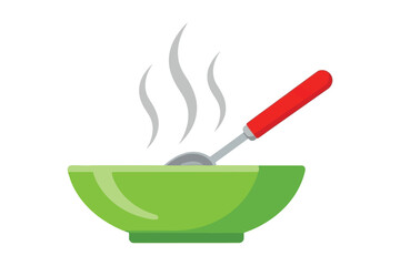 Vector art of a bowl of hot soup with steam rising, served with a spoon, representing comfort food and warm meals