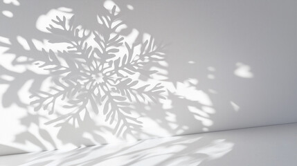Snowflake shadow pattern on white wall with soft light background  