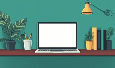 Laptop With Blank Screen Sits on a Table Indoors