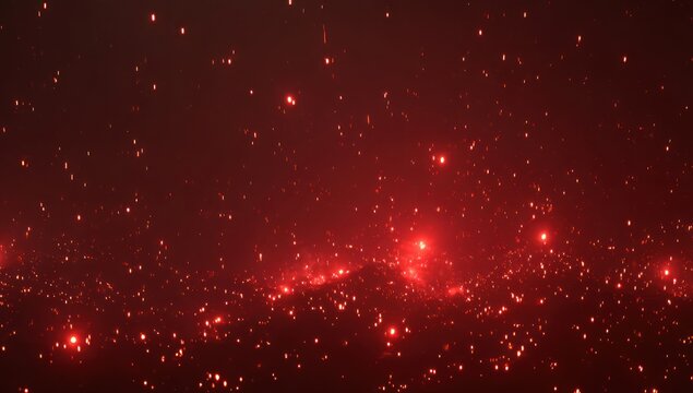 A vibrant display of red sparks fills the dark scene, creating a dramatic visual effect.