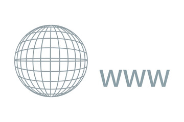 Vector art of a globe with a grid pattern next to the letters www, representing the world wide web and internet connectivity, the design is simple and clean
