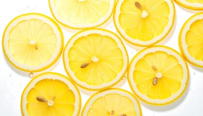Sliced lemons displaying the inner pulp and seeds against a clean white background