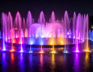 Colorful night fountain display