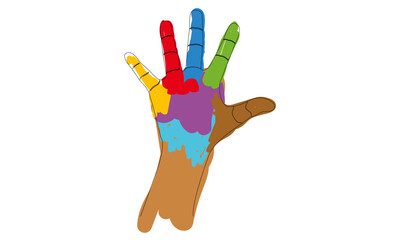 Abstract artistic fun with colorful paint on a  hand