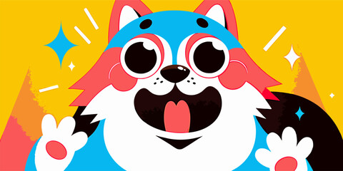 Vibrant cartoon dog character with a cheerful smile and playful energy illustration.