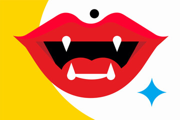 Vector Illustration: Red Vampire Lips with Fangs for Halloween Design