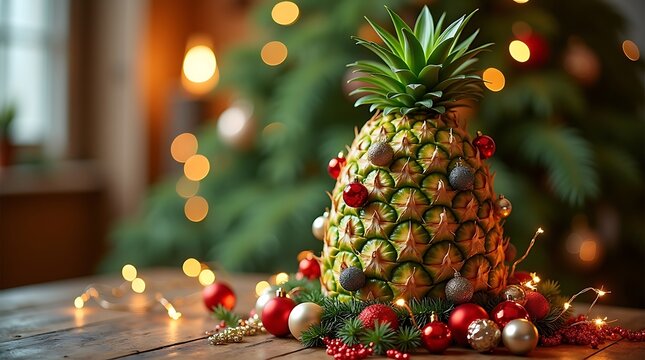 Tropical Christmas Pineapple Tree &ndash; Creative Holiday Decor with Ornaments & Lights