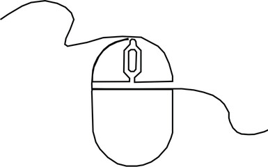 Computer mouse one line drawing of minimalist vector icon.