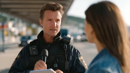 A police officer their radio crackling interviews a witness their face anxious on a roadside. A notebook its pages creased records their statement. A car’s bumper its