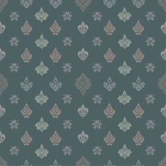 Vintage Damask Baroque Ornament Seamless Design Pattern on Steel Teal Gray Fabric