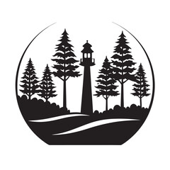 Obraz premium Tree Line With Lighthouse Silhouette