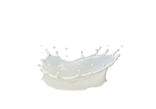 Dynamic transparent milk or cream splash frozen in an elegant crown shape with suspended droplets and frothing, isolated on a transparent background with soft studio lighting, concept for beverage