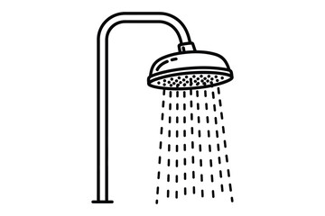 Illustration of a shower head with water flowing, a simple and clean design suitable for bathroom, hygiene, or plumbing concepts