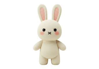 Cute bunny plush toy isolated PNG, soft stuffed animal with pink cheeks and long ears for kids and decoration
