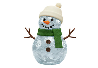 Charming snowman with hat and scarf isolated on transparent background, festive winter holiday season decoration in PNG format