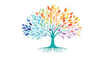 Obraz premium Colorful Tree of Life with Vibrant Leaves Symbolizing Growth Diversity and Connection on White Background