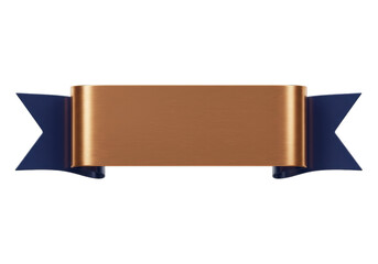 Elegant bronze banner with navy blue accents isolated PNG, decorative ribbon for graphic design and promotional use