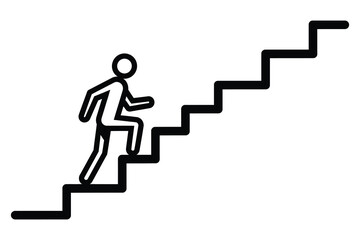 Illustration of a black stick figure climbing stairs, representing progress, success, and upward movement in career or life