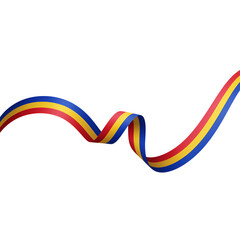 A flowing ribbon with stripes of red yellow and blue isolated on transparent background