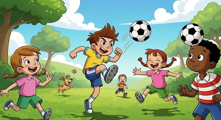 Naklejka premium Kids Playing Soccer. (25)