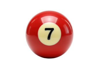 Red billiard ball number 7 isolated, pool game equipment for sports and recreation on a transparent background PNG