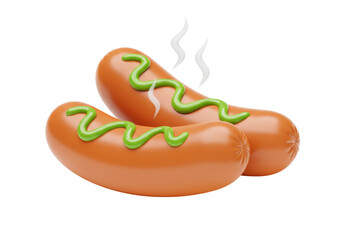 Two hot dogs with green mustard isolated on transparent PNG, delicious fast food for restaurant menu and advertising