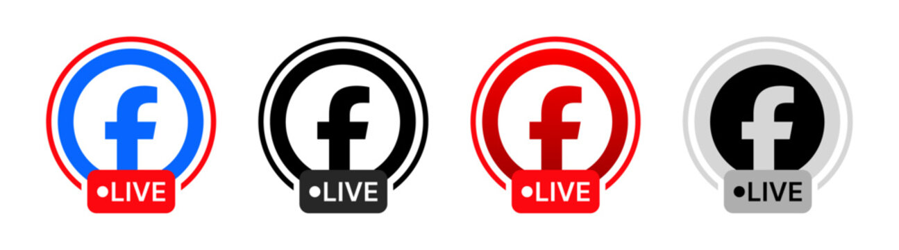 Facebook Live streaming logo icons in multiple color variations.
Social media broadcast symbol design for live video streaming and online interaction.