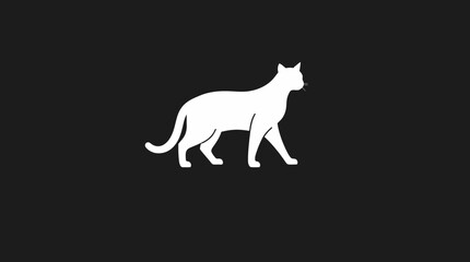 White silhouette of a cat walking against a solid black background.