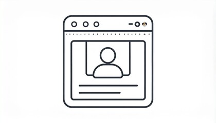 Outline icon of a web browser window displaying a generic user profile, representing online account management and digital identity