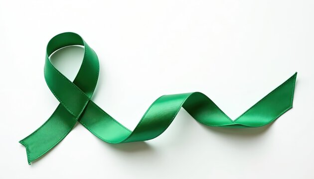Green ribbon symbol of mental health awareness and support. Used for global warming, brain injury, and natural disaster awareness campaigns.