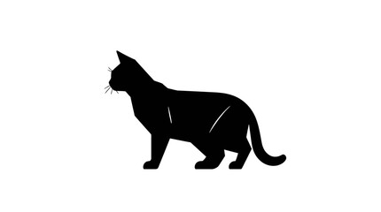 A black cat silhouette standing on a white background, showcasing its form.