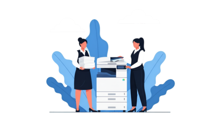 Two women using a copier in an office setting