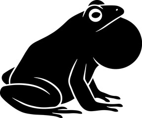 frog croaking with throat sac inflated, side profile, solid black silhouette