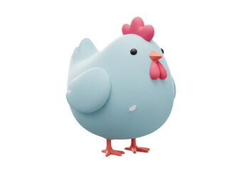 Cute light blue chicken PNG isolated on transparent background, adorable cartoon hen for Easter and spring designs