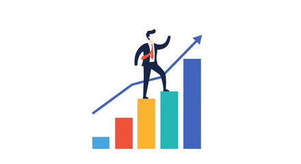 Business growth chart with man standing on the top bar.