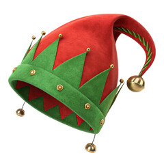 3D Rendered Elf Hat, Green and Red Festive Design, Isolated on Transparent Background, Christmas, Holiday, Elf Hat