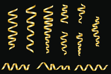 Elegant golden ribbons collection isolated on black