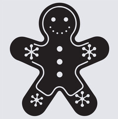 Christmas snowy gingerbread icon silhouette vector art illustration, vector illustration of a gingerbread man