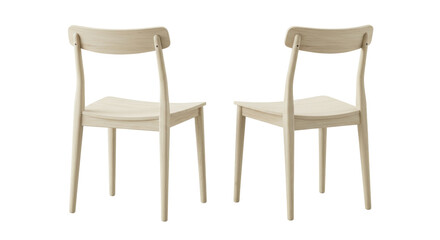 Two light wood dining chairs isolated on white, minimalist furniture for modern home decor and interior design projects