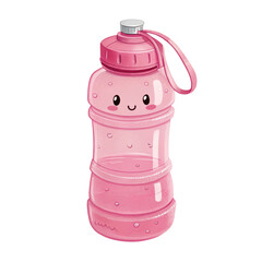 Cute Pink Water Bottle Illustration Digital Painting, Isolated on Transparent Background, Cartoon Style, Water bottle, illustration, clipart