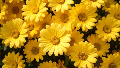 A vivid, close-up view of a dense cluster of vibrant yellow daisy-like flowers