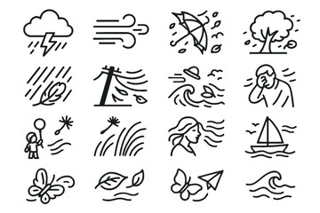 Icon slanting pole bird struggling vector set person bolt weather lightning hat