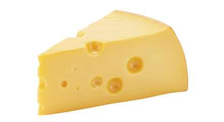 Swiss cheese wedge isolated PNG, yellow dairy product with holes on transparent background for food design and culinary projects
