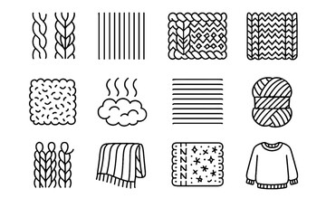 Knitted smooth texture wool decorative icon vector yarn thick ribbed icons knit