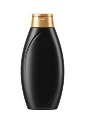 Sleek black shampoo bottle with gold cap