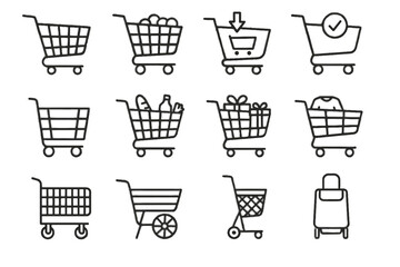 Rolling groceries foldable shopping cart metal vector empty clothes icons icon