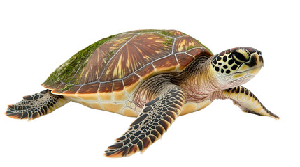 Fototapeta premium Green Sea Turtle, Detailed 3D Render, Isolated on Transparent Background, reptile, ocean animal, wildlife, Sea Turtle, Marine Animal, Underwater Life