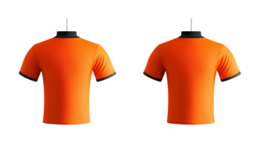 Orange T-Shirt Mockup Front and Back View, Isolated on Transparent Background, Sports Apparel Design, Sportswear, Template, Clothing