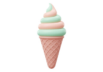 Pastel ice cream cone isolated on transparent PNG, sweet dessert with pink and mint green soft serve for summer treat designs